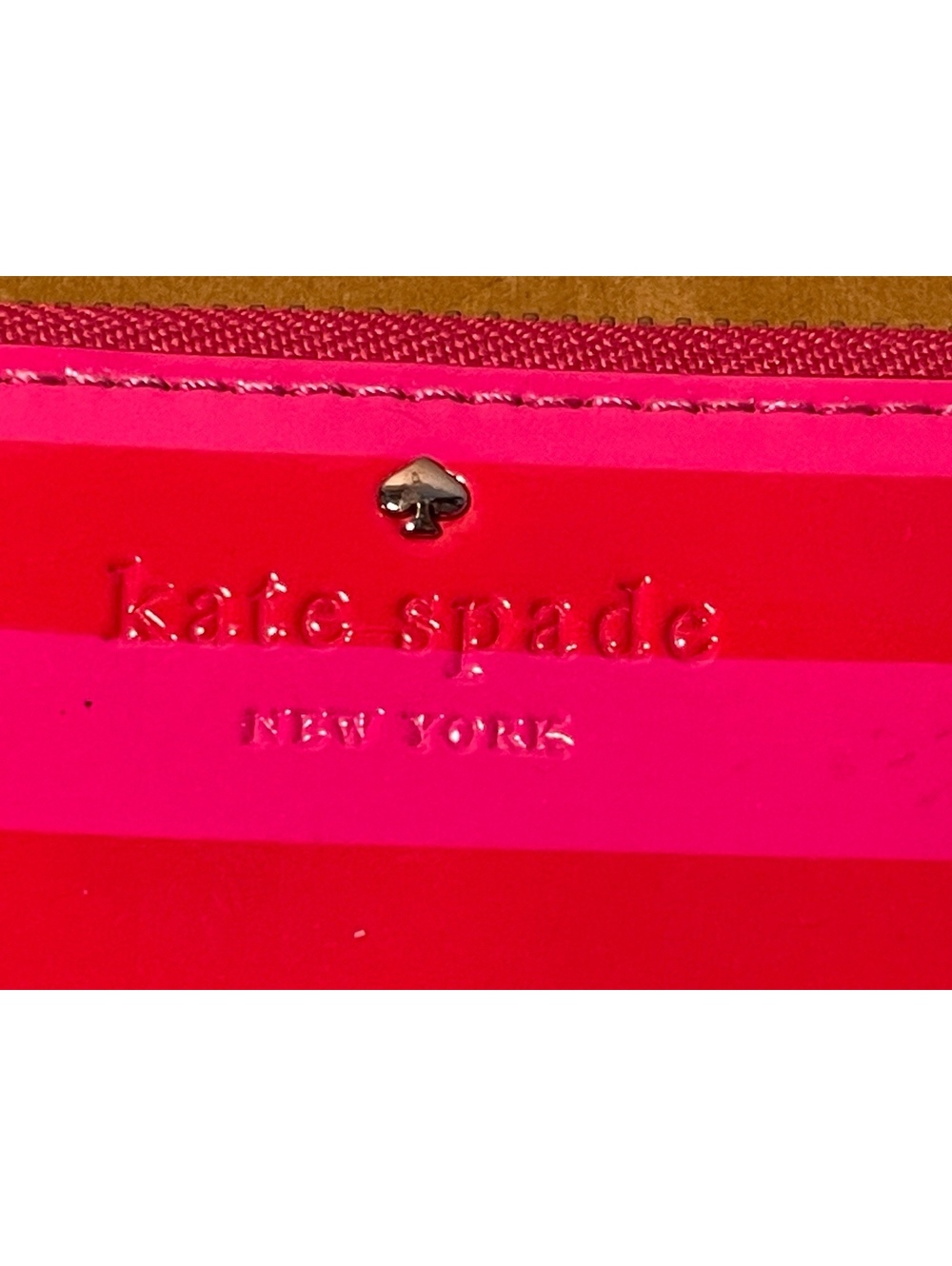 Kate Spade Pink Red Stripe Patent Zip Wallet